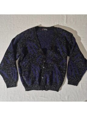 Scandia Womens Patterned Cardigan USA M Med Sweater Black Purple